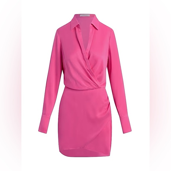 Favorite Daughter the Dinner Party Mini Shirt Dress Flamingo Pink Long Sleeve - Picture 9 of 9